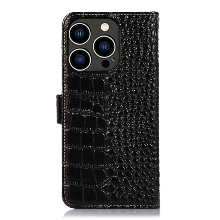 For iPhone 16 Pro Max Crocodile Top Layer Cowhide Leather Phone Case(Black)