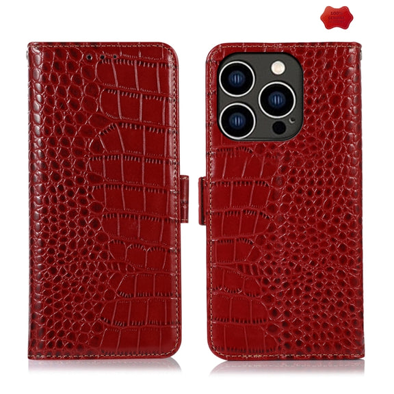 For iPhone 16 Pro Crocodile Top Layer Cowhide Leather Phone Case(Red)