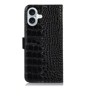 For iPhone 16 Plus Crocodile Top Layer Cowhide Leather Phone Case(Black)