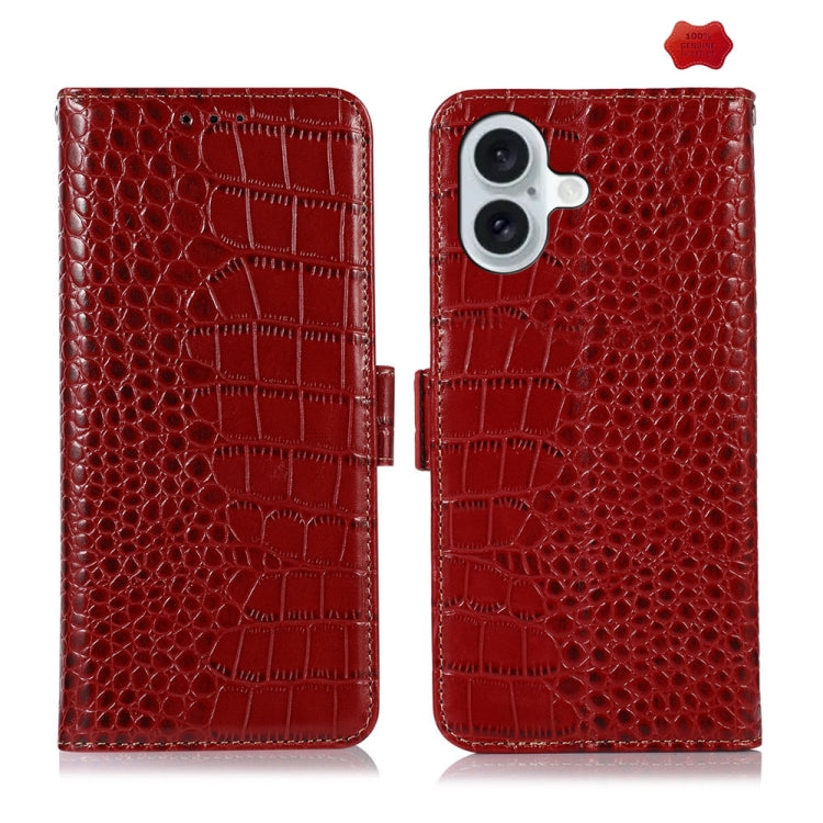 For iPhone 16 Crocodile Top Layer Cowhide Leather Phone Case(Red) - free shipping - PMC TechLife - Order now!