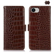 For iPhone 16e Crocodile Top Layer Cowhide Leather Phone Case(Brown)