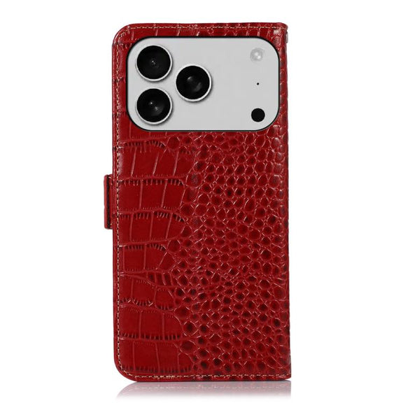 For iPhone 17 Pro Crocodile Top Layer Cowhide Leather Phone Case(Red)