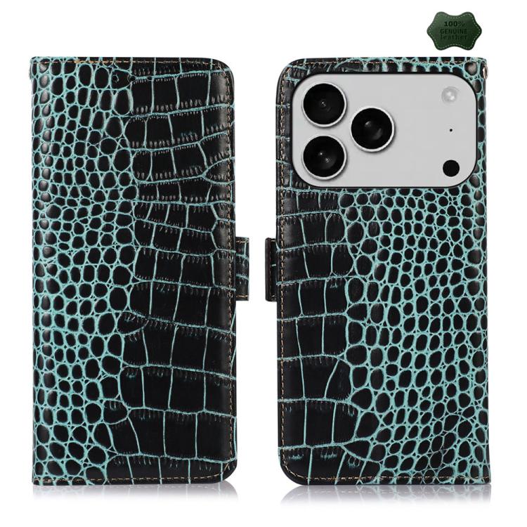 For iPhone 17 Pro Max Crocodile Top Layer Cowhide Leather Phone Case(Green) - free shipping - PMc TechLife - Order now!