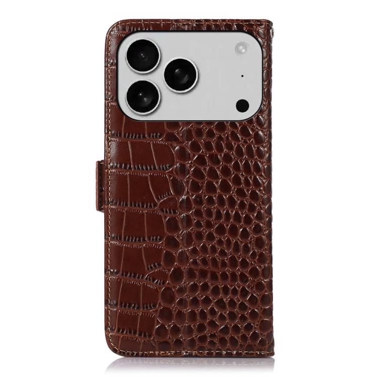 For iPhone 17 Pro Max Crocodile Top Layer Cowhide Leather Phone Case(Brown) - free shipping - PMc TechLife - Order now!