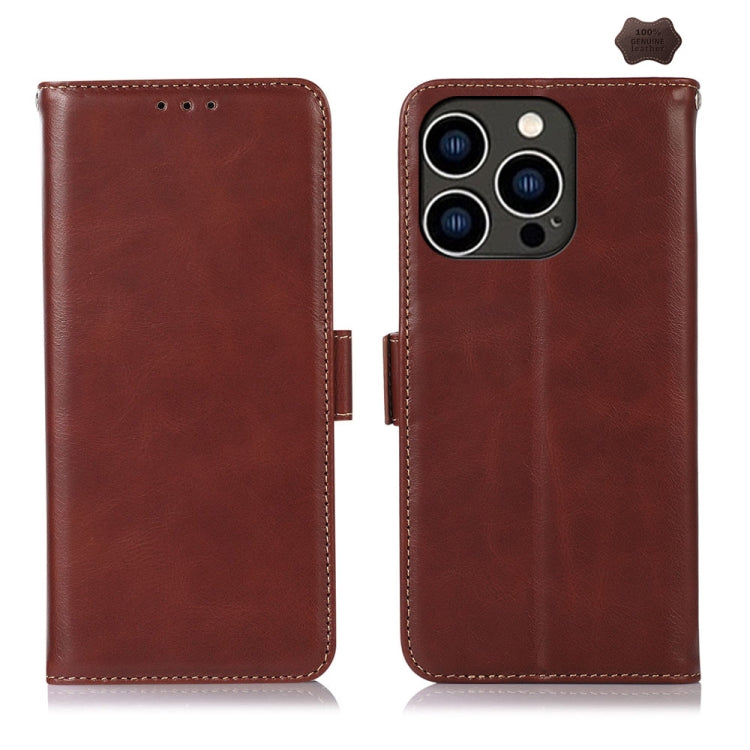 For iPhone 16 Pro Max Crazy Horse Top Layer Cowhide Leather Phone Case(Brown) - iPhone 16 Pro Max Cases by PMC TechLife | Online Shopping South Africa | PMC TechLife | Buy Now Pay Later Mobicred