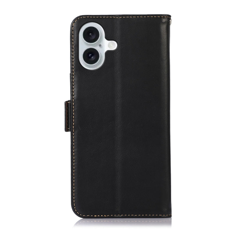For iPhone 16 Plus Crazy Horse Top Layer Cowhide Leather Phone Case(Black)