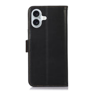 For iPhone 16 Crazy Horse Top Layer Cowhide Leather Phone Case(Black)
