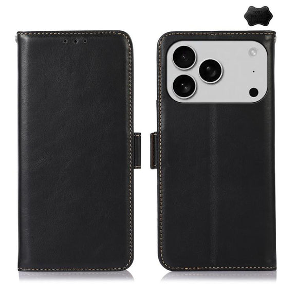 For iPhone 17 Pro Max Crazy Horse Top Layer Cowhide Leather Phone Case(Black)