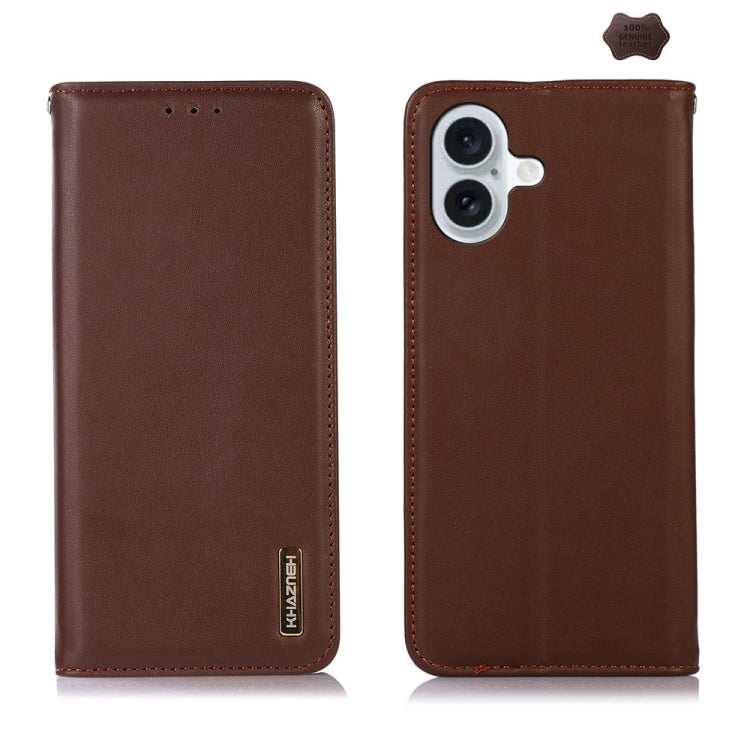 For iPhone 16 Plus KHAZNEH Nappa Top Layer Cowhide Leather Phone Case(Brown) - iPhone 16 Plus Cases by PMC TechLife | Online Shopping South Africa | PMC TechLife | Buy Now Pay Later Mobicred