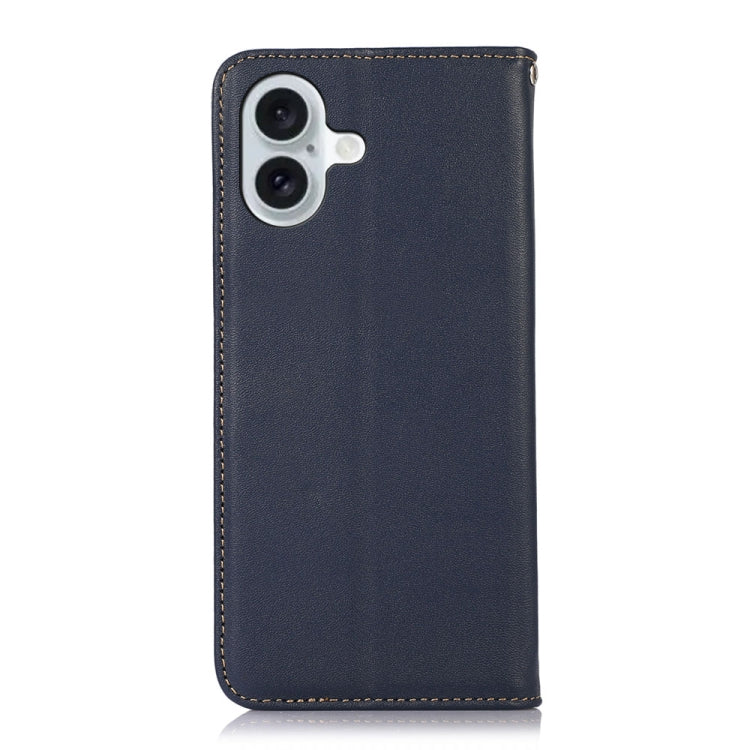 For iPhone 16 KHAZNEH Nappa Top Layer Cowhide Leather Phone Case(Blue)