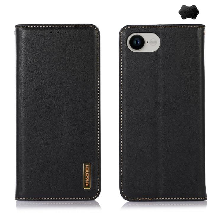 For iPhone 16e KHAZNEH Nappa Top Layer Cowhide Leather Phone Case(Black) - iPhone 16e Cases by PMC TechLife | Online Shopping South Africa | PMC TechLife | Buy Now Pay Later Mobicred
