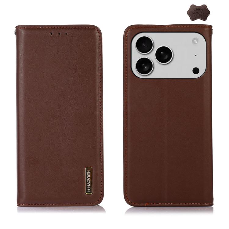 For iPhone 17 Pro KHAZNEH Nappa Top Layer Cowhide Leather Phone Case(Brown) - free shipping - PMc TechLife - Order now!