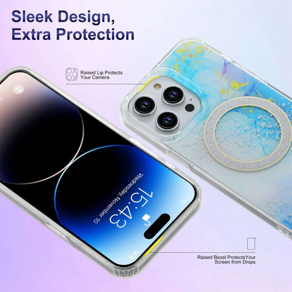 For iPhone 13 Dual-side IMD Marble Magsafe Phone Case(Black)