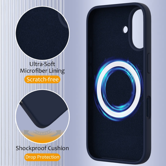 For iPhone 16 Plus Shockproof Silicone Magsafe Phone Case(Navy Blue)