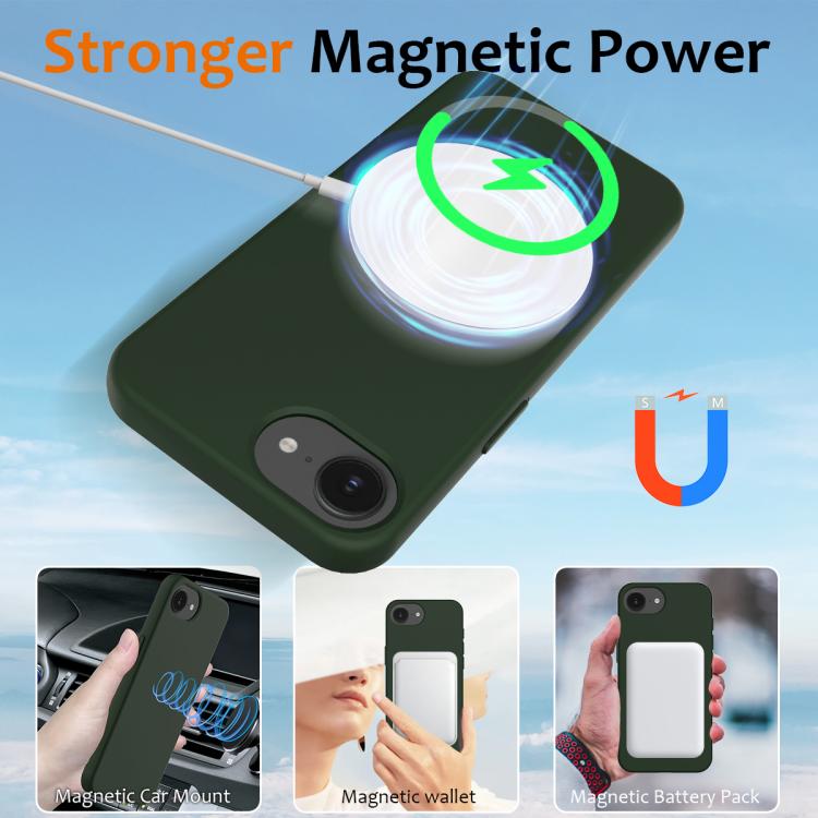 For iPhone 16e Shockproof Silicone Magsafe Phone Case(Dark Green)