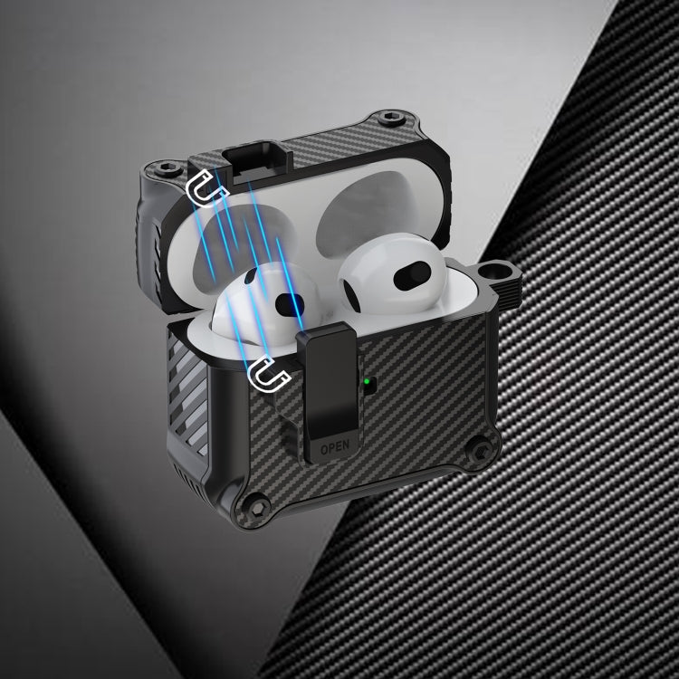 For AirPods 3 Carbon Fiber Magnetic Automatic Switch Earphone Protective Case(Blue) - For AirPods 3 by PMC Jewellery | Online Shopping South Africa | PMC Jewellery | Buy Now Pay Later Mobicred
