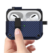For AirPods Pro Carbon Fiber Magnetic Automatic Switch Earphone Protective Case(Blue)