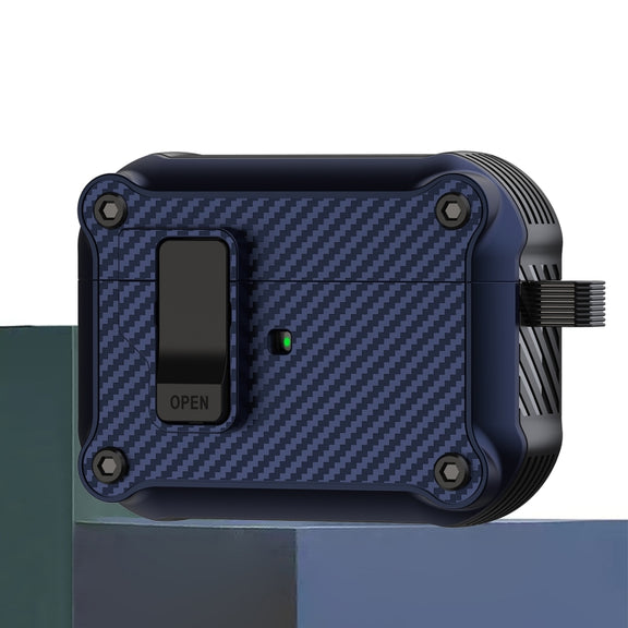 For AirPods Pro Carbon Fiber Magnetic Automatic Switch Earphone Protective Case(Blue)