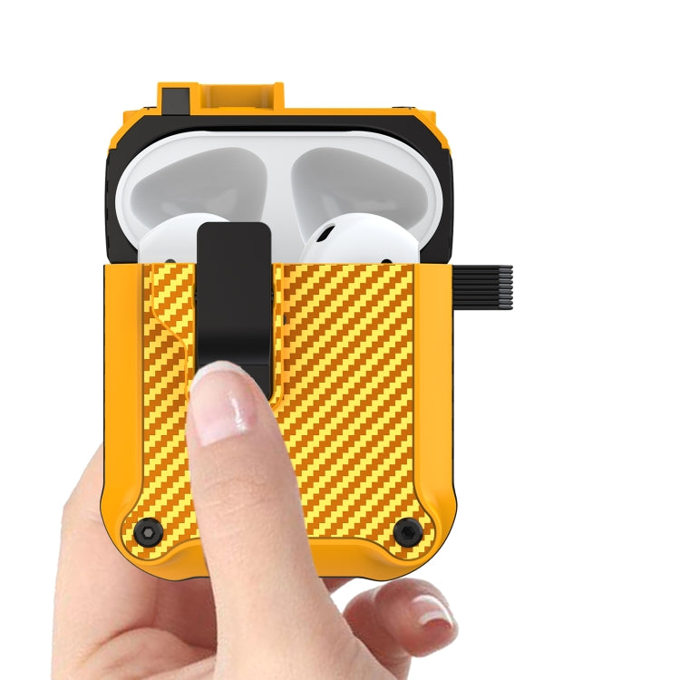 For AirPods 1 / 2 Carbon Fiber Magnetic Automatic Switch Earphone Protective Case(Blue)