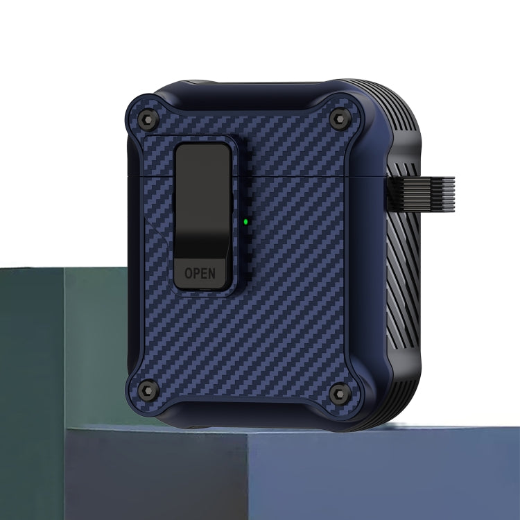 For AirPods 1 / 2 Carbon Fiber Magnetic Automatic Switch Earphone Protective Case(Blue) - For AirPods 1/2 by PMC Jewellery | Online Shopping South Africa | PMC Jewellery | Buy Now Pay Later Mobicred