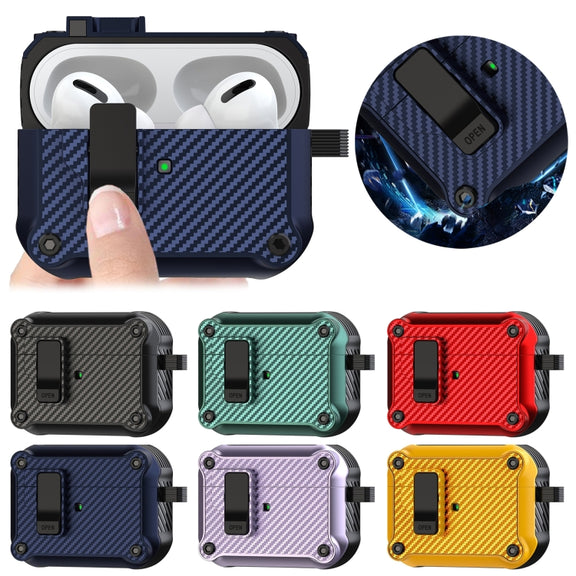 For AirPods Pro Carbon Fiber Magnetic Automatic Switch Earphone Protective Case(Purple)