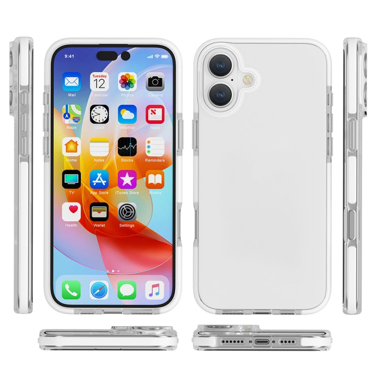 For iPhone 16 Two-color Shockproof High Transparency TPU Phone Case(White)