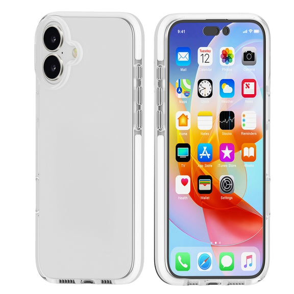 For iPhone 16 Two-color Shockproof High Transparency TPU Phone Case(White)