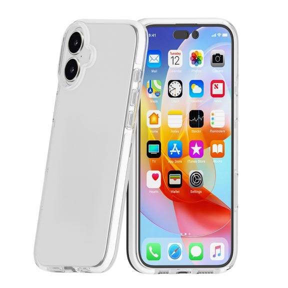 For iPhone 16 Two-color Shockproof High Transparency TPU Phone Case(White)