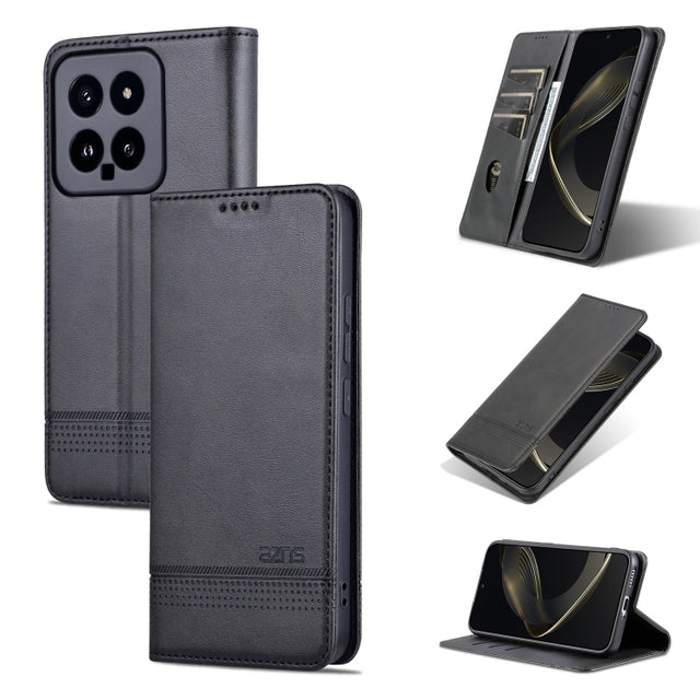 For Xiaomi 14 AZNS Magnetic Calf Texture Flip Leather Phone Case(Black)