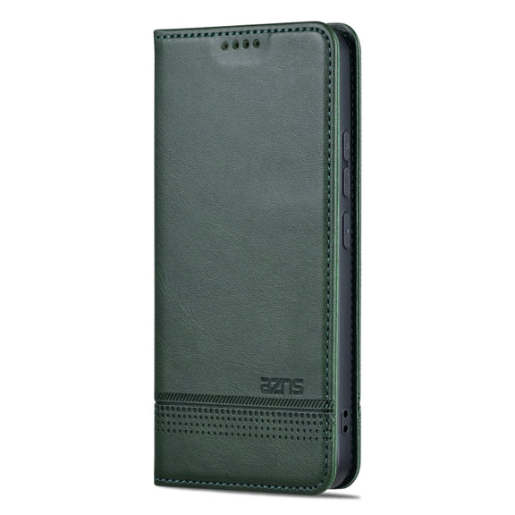 For Xiaomi 14 AZNS Magnetic Calf Texture Flip Leather Phone Case(Dark Green)