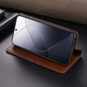For Xiaomi 14 AZNS Magnetic Calf Texture Flip Leather Phone Case(Dark Green)