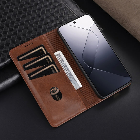 For Xiaomi 14 AZNS Magnetic Calf Texture Flip Leather Phone Case(Dark Blue)