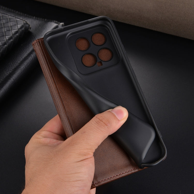 For Xiaomi 14 AZNS Magnetic Calf Texture Flip Leather Phone Case(Light Brown)