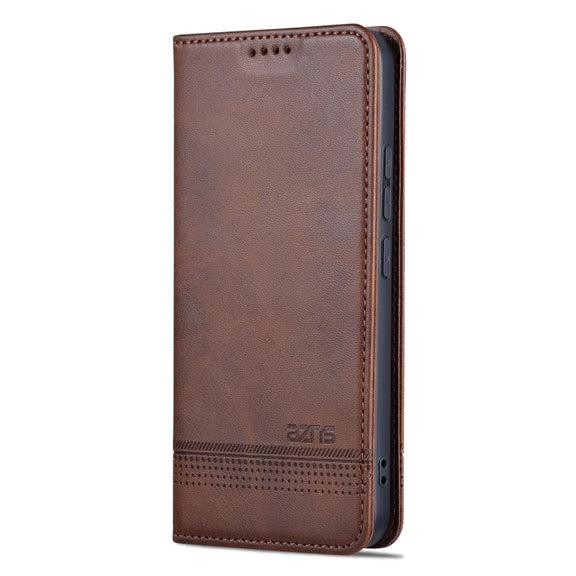 For Xiaomi 14 AZNS Magnetic Calf Texture Flip Leather Phone Case(Dark Brown)
