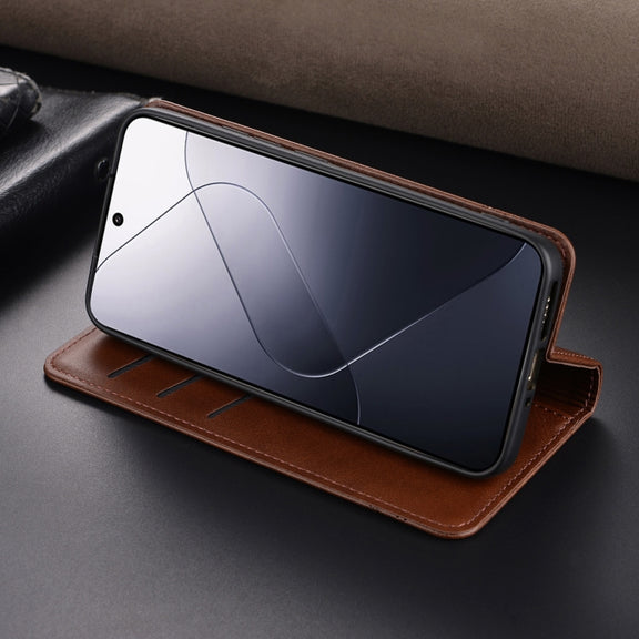 For Xiaomi 14 Pro AZNS Magnetic Calf Texture Flip Leather Phone Case(Dark Brown)