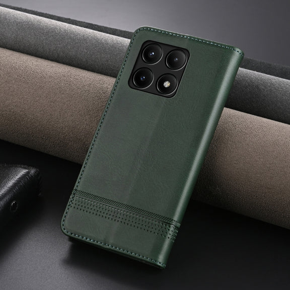 For Xiaomi Redmi K70/K70 Pro AZNS Magnetic Calf Texture Flip Leather Phone Case(Dark Green)