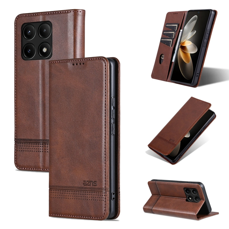 For Xiaomi Redmi K70/K70 Pro AZNS Magnetic Calf Texture Flip Leather Phone Case(Dark Brown) - Xiaomi Cases by AZNS | Online Shopping South Africa | PMC Jewellery | Buy Now Pay Later Mobicred