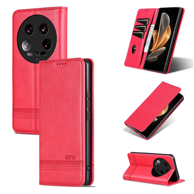 For Xiaomi 14 Ultra AZNS Magnetic Calf Texture Flip Leather Phone Case(Red)