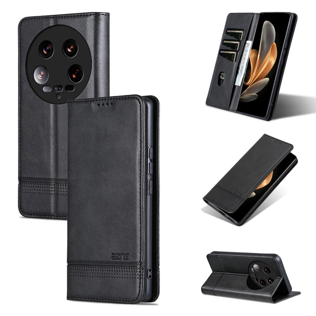 For Xiaomi 14 Ultra AZNS Magnetic Calf Texture Flip Leather Phone Case(Black)