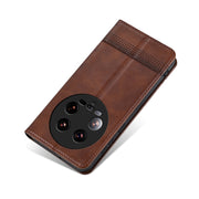 For Xiaomi 14 Ultra AZNS Magnetic Calf Texture Flip Leather Phone Case(Dark Brown)