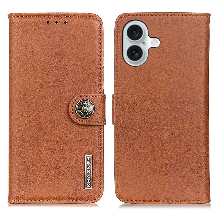 For iPhone 16 KHAZNEH Cowhide Texture Horizontal Flip Leather Phone Case(Brown) - iPhone 16 Cases by PMC TechLife | Online Shopping South Africa | PMC TechLife | Buy Now Pay Later Mobicred