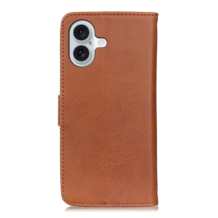 For iPhone 16 Plus KHAZNEH Cowhide Texture Horizontal Flip Leather Phone Case(Brown) - iPhone 16 Plus Cases by PMC TechLife | Online Shopping South Africa | PMC TechLife | Buy Now Pay Later Mobicred