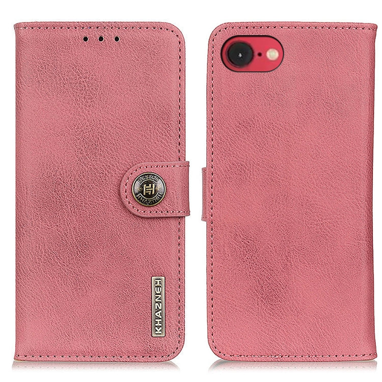 For iPhone 16e KHAZNEH Cowhide Texture Horizontal Flip Leather Phone Case(Pink) - iPhone 16e Cases by PMC TechLife | Online Shopping South Africa | PMC TechLife | Buy Now Pay Later Mobicred