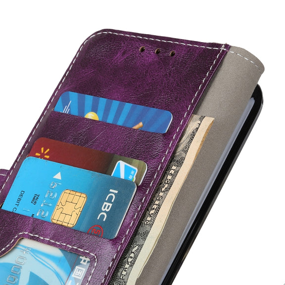For iPhone 16 Retro Crazy Horse Texture Horizontal Flip Leather Phone Case(Purple)