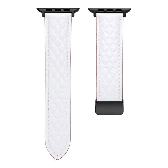 For Apple Watch Ultra 49mm Folding Buckle Rhombus Leather Watch Band(White)