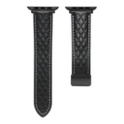 For Apple Watch Ultra 2 49mm Folding Buckle Rhombus Leather Watch Band(Black)