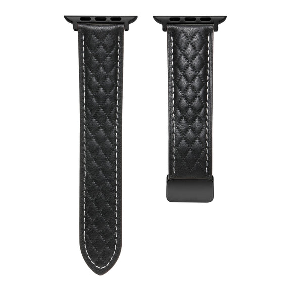 For Apple Watch Ultra 2 49mm Folding Buckle Rhombus Leather Watch Band(Black)