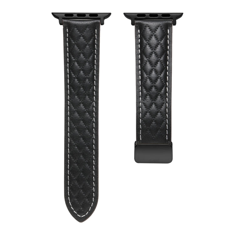 For Apple Watch Ultra 2 49mm Folding Buckle Rhombus Leather Watch Band(Black)