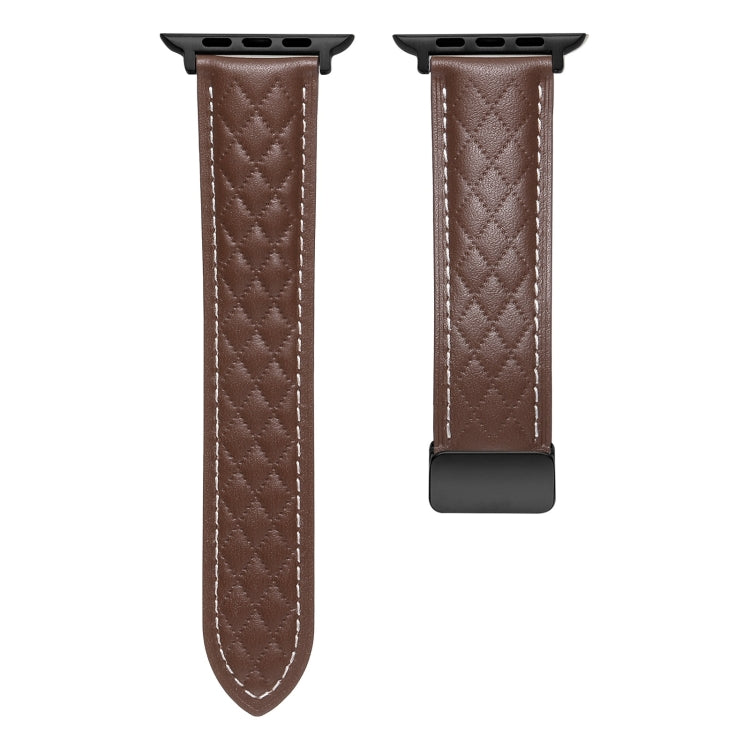 For Apple Watch Ultra 2 49mm Folding Buckle Rhombus Leather Watch Band(Coffee)