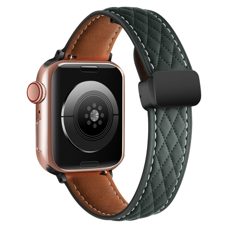 For Apple Watch Ultra 2 49mm Folding Buckle Rhombus Leather Watch Band(Green)